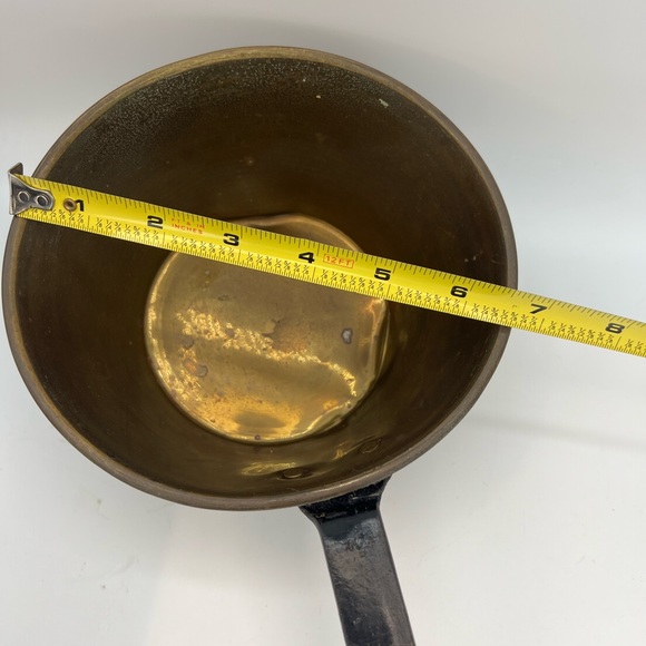 Set of 3 Antique Brass Copper Fireplace Pots with Long Iron Handle Dipper Scoop - Picture 16 of 17